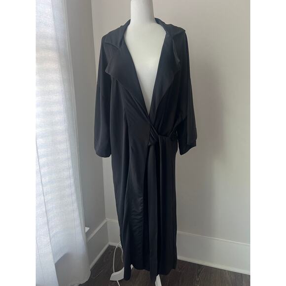 Zara Black Long Robe Coat Lightweight Full Length - Picture 1 of 9